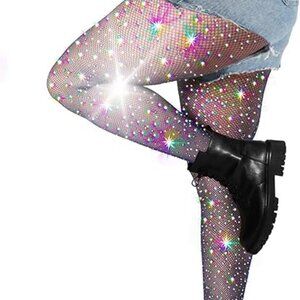 New Navy Blue Rhinestoned Fishnet Tights Fits M-XL Never Worn
